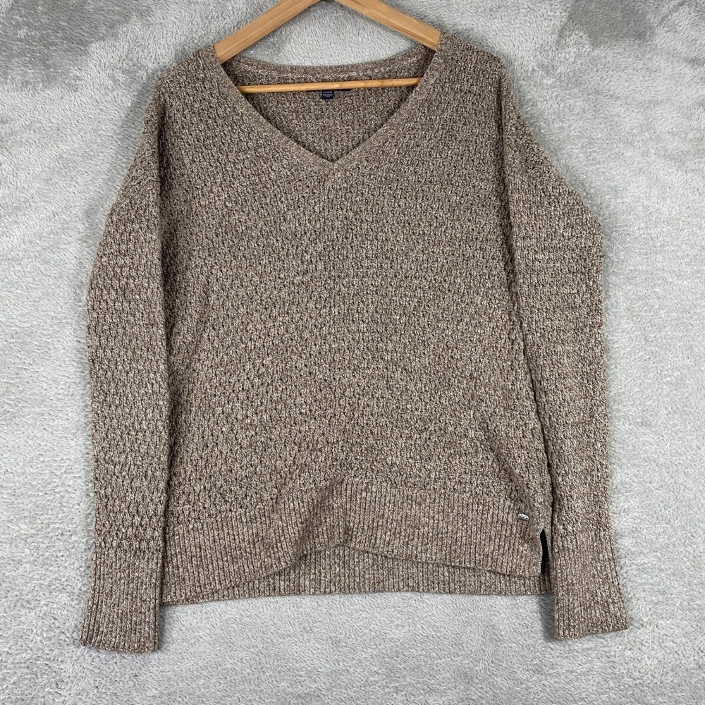 American Eagle Sweater Womens Medium Brown V Neck Marled Knit Textured Pullover